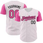 Custom White Pink Pinstripe Black Authentic Two Tone Baseball Jersey