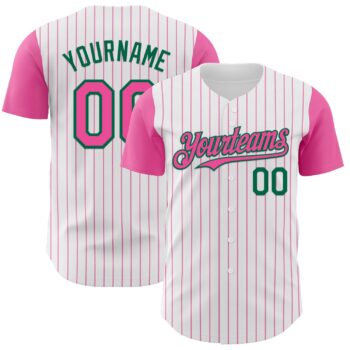 Custom White Pink Pinstripe Kelly Green Authentic Two Tone Baseball Jersey