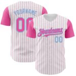 Custom White Pink Pinstripe Light Blue Authentic Two Tone Baseball Jersey