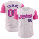Custom White Pink Pinstripe Purple Authentic Two Tone Baseball Jersey