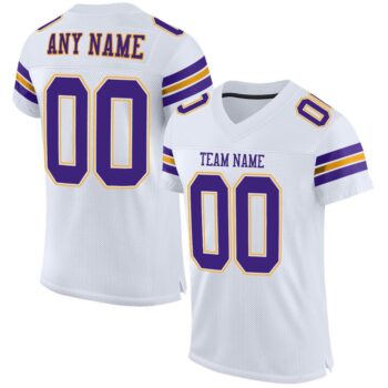 Custom White Purple Gold Mesh Authentic Football Jersey