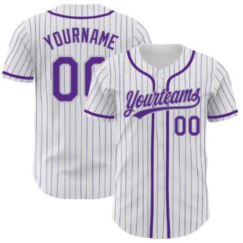 Custom White Purple Pinstripe Purple Gray Authentic Baseball Jersey