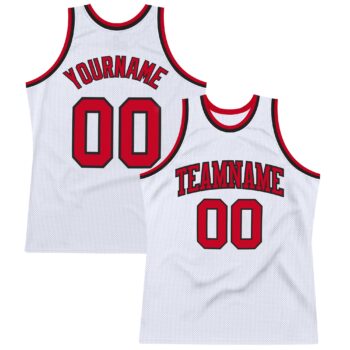 Custom White Red Black Authentic Throwback Basketball Jersey