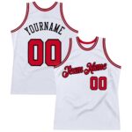 Custom White Red Black Authentic Throwback Basketball Jersey
