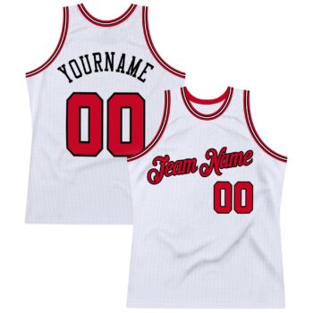 Custom White Red Black Authentic Throwback Basketball Jersey
