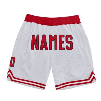 Custom White Red Black Authentic Throwback Basketball Shorts