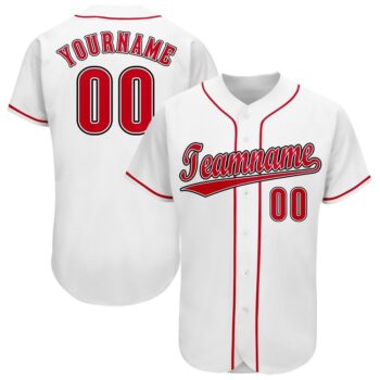 Custom White Red Black Baseball Jersey