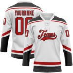Custom White Red Black Hockey Lace Neck Jersey