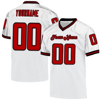 Custom White Red Black Mesh Authentic Throwback Football Jersey