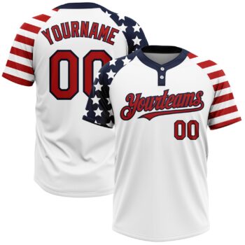 Custom White Red Navy 3d American Flag Fashion Two Button Unisex Softball Jersey