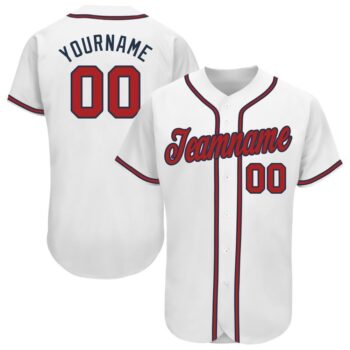Custom White Red Navy Baseball Jersey