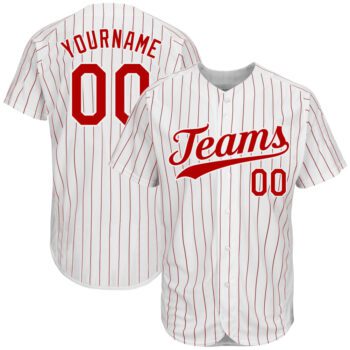 Custom White Red Pinstripe Red White Authentic Baseball Jersey