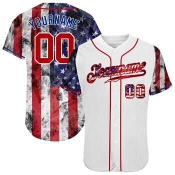 Custom White Red Royal 3d American Flag Authentic Baseball Jersey