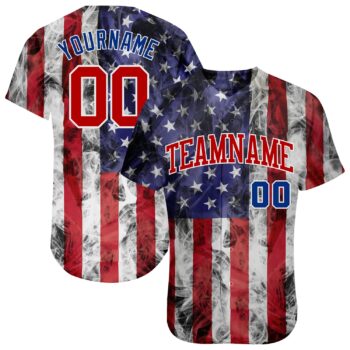 Custom White Red Royal 3d American Flag Fashion Authentic Baseball Jersey