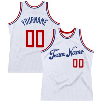 Custom White Red Royal Authentic Throwback Basketball Jersey