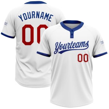 Custom White Red Royal Two Button Unisex Softball Jersey
