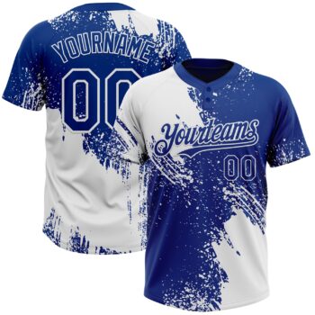 Custom White Royal 3d Pattern Abstract Brush Stroke Two Button Unisex Softball Jersey