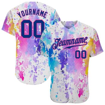 Custom White Royal Pink 3d Pattern Design Watercolor Authentic Baseball Jersey