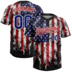 Custom White Royal Red 3d American Flag Fashion Two Button Unisex Softball Jersey