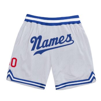 Custom White Royal Red Authentic Throwback Basketball Shorts