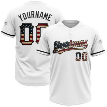 Custom White Vintage Usa Flag Black Two Button Unisex Softball Jersey