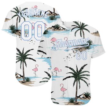 Custom White White Light Blue 3d Pattern Design Hawaii Palm Trees Authentic Baseball Jersey