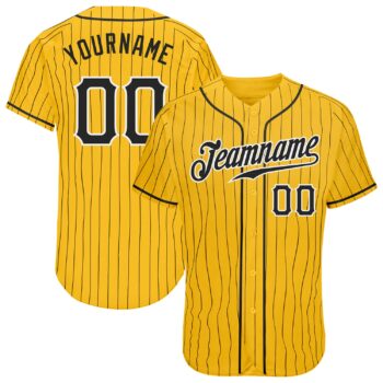 Custom Yellow Black Pinstripe Black White Authentic Baseball Jersey